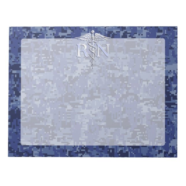 Registrerat Nurse RN Silver Caduceus på marinkambo Anteckningsblock (Framsida)
