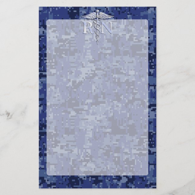 Registrerat Nurse RN Silver Caduceus på marinkambo Brevpapper (Framsida)