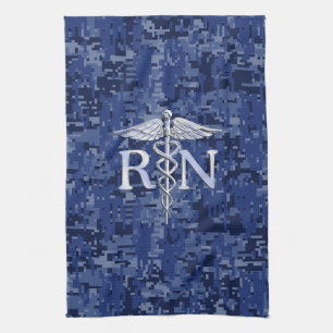 Registrerat Nurse RN Silver Caduceus på marinkambo Kökshandduk