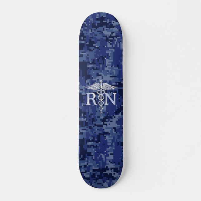 Registrerat Nurse RN Silver Caduceus på marinkambo Skateboard Bräda 20 Cm (Framsida)