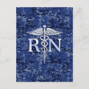 Registrerat Nurse RN Silver Caduceus på marinkambo Vykort