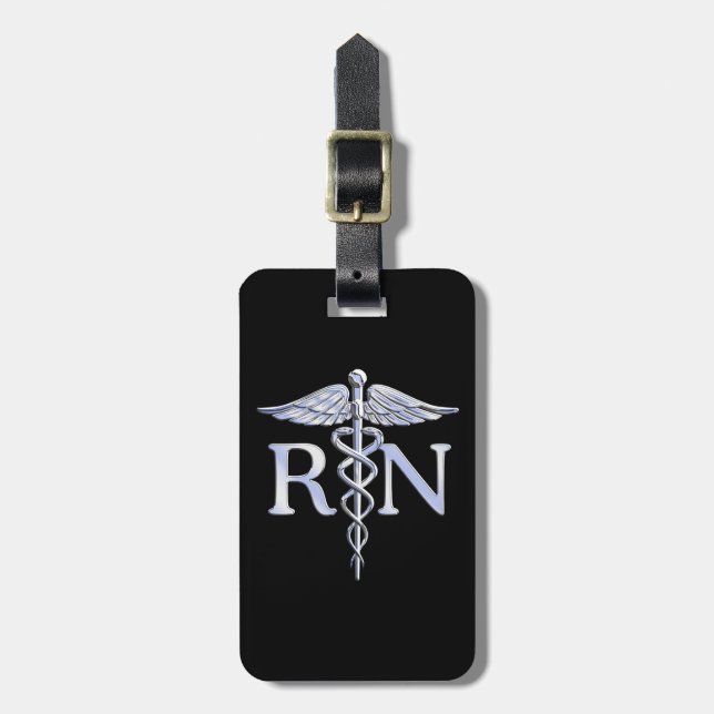 Registrerat Nurse RN Silver Caduceus Snakes Black Bagagebricka (Vertikal Framsida)