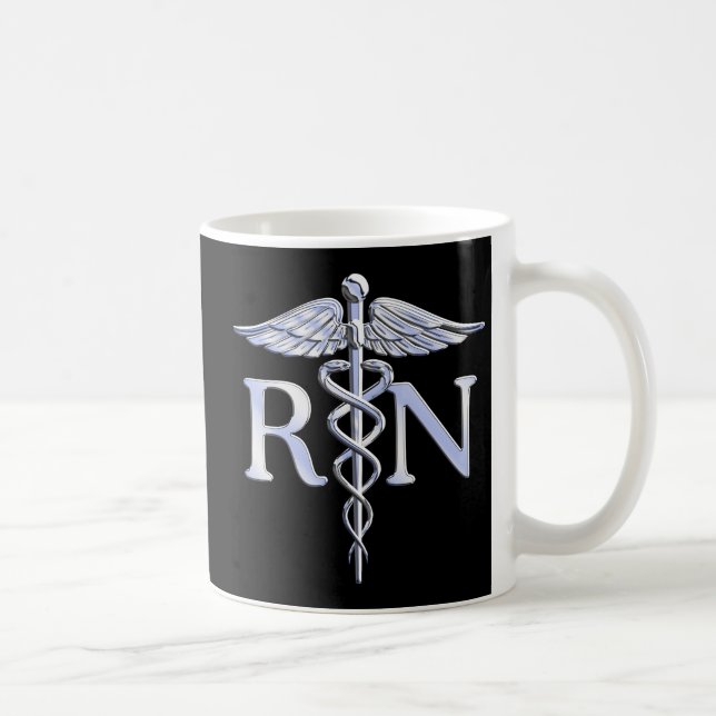 Registrerat Nurse RN Silver Caduceus Snakes Black Kaffemugg (Höger)