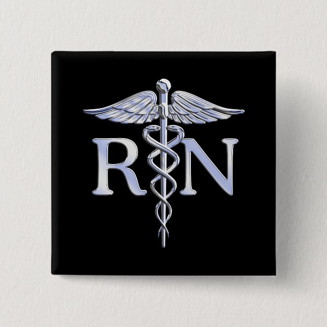 Registrerat Nurse RN Silver Caduceus Snakes Black Knapp (Framsida)