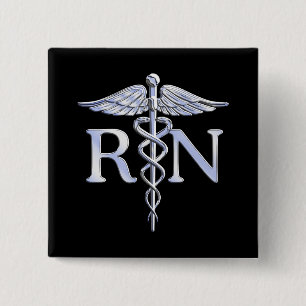 Registrerat Nurse RN Silver Caduceus Snakes Black Knapp
