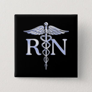 Registrerat Nurse RN Silver Caduceus Snakes Black Knapp