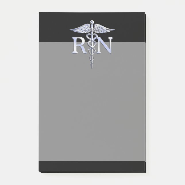 Registrerat Nurse RN Silver Caduceus Snakes Black Post-it Block (Framsida)