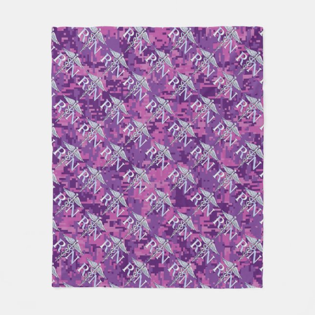 Registrerat Nurse Silver Caduceus Rosa Camouflage Fleecefilt (Framsidan)