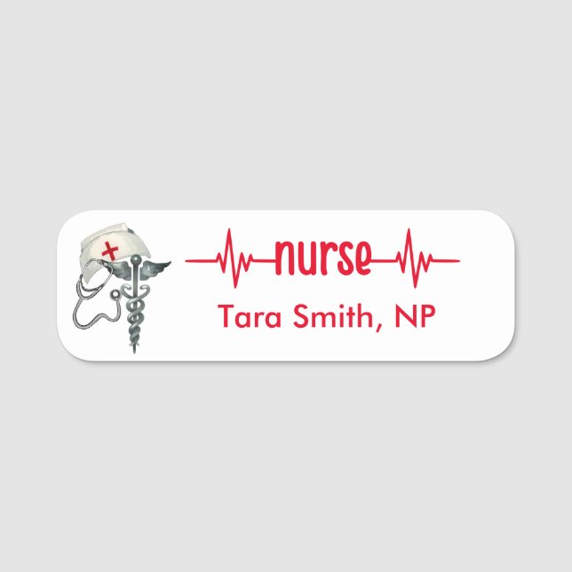 Registrerat sjuksköterska RN Badge Cute Red Stetho Namnbricka (Framsida)