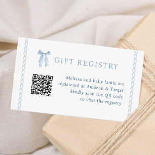 Registrering av Blue Bow Boy Baby Shower Gift-regi Tilläggskort