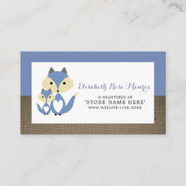 Registrering av Blue Fox Burlap Baby Shower Gift-r Tilläggskort