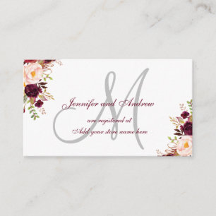 Registrering av Burgundy Blommigt Grått Monogram B Tilläggskort