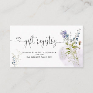 Registrering av Dusty Blue Blommigt Baby Shower Gi Visitkort