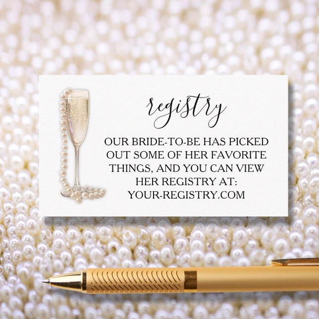 Registrering av Pearls & Prosecco-Möhippor Tilläggskort (Pearls & Prosecco Bridal Shower Registry Enclosure Cards)