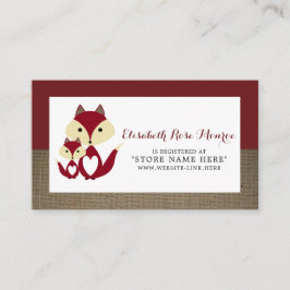 Registrering av Red Fox Burlap Baby Shower Gift-re Tilläggskort