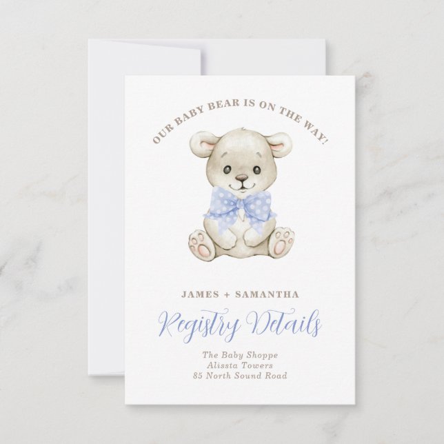Registrering av Watercolor Baby Bear Blue Bow Gift Meddelande (Framsida)