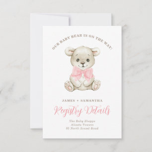 Registrering av Watercolor Baby Bear Rosa Bow Gift Meddelande