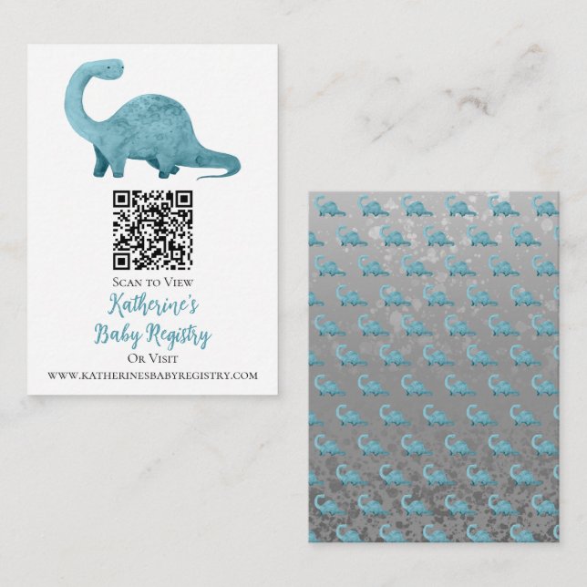 Registrering för Blue Dinosaur QR-kod Baby Tilläggskort (Fram/baksida)