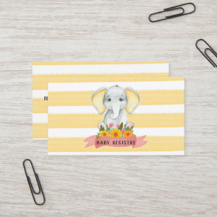 Registreringen Watercolor Elephant Gult Rand Baby Visitkort