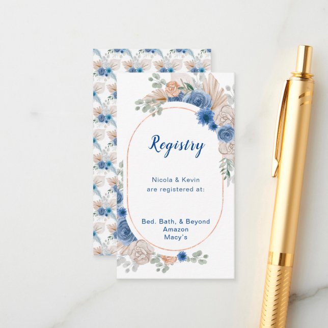 Registreringsenheten Boho Blue Pampas Grass Bröllo Tilläggskort (Fram/Back In Situ)