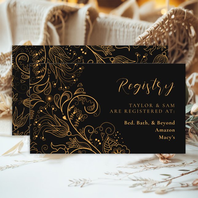 Registreringsenheten guld och Black Elegant Blommi Tilläggskort (Skapare uppladdad)