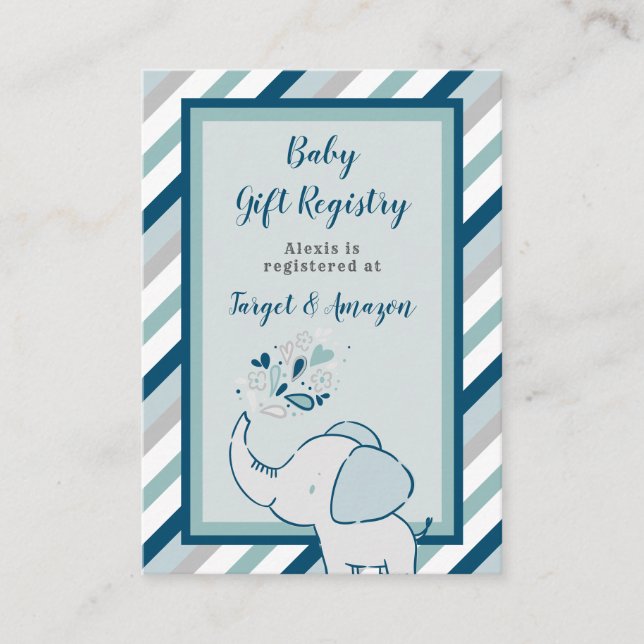 Registreringsenheten Navy & Mint Elephant Baby Sho Tilläggskort (Framsida)