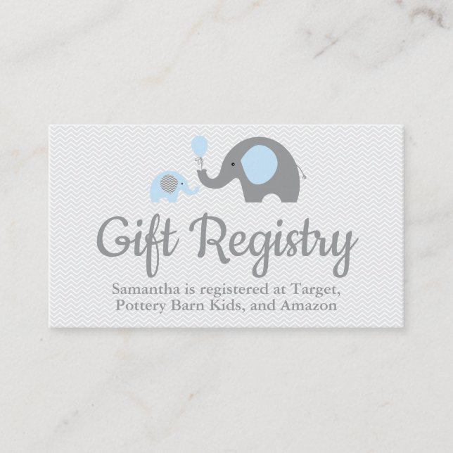 Registreringsinrättningar i "Elephant Baby Shower" Tilläggskort (Framsida)
