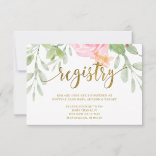 REGISTRERINGskort för rosa och Guld Baby Shower Tack Kort