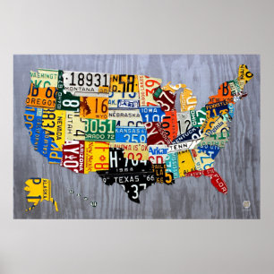 Registreringsskyltkarta av USA - muskelbilupplaga Poster