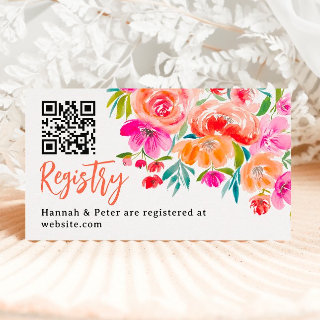 Registret Boho orange blommigt Wildblommor möhippa Tilläggskort (Boho orange floral wildflowers bridal registry enclosure card)