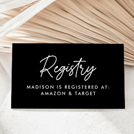 Registret Bold Script Black and White Baby Shower Tilläggskort