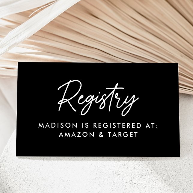 Registret Bold Script Black and White Baby Shower Tilläggskort (Skapare uppladdad)