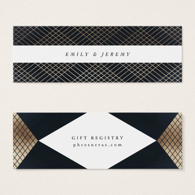 Registret Diamond Geometric Navy Guld Gatsby Gift Litet Visitkort (Framsida & baksida)