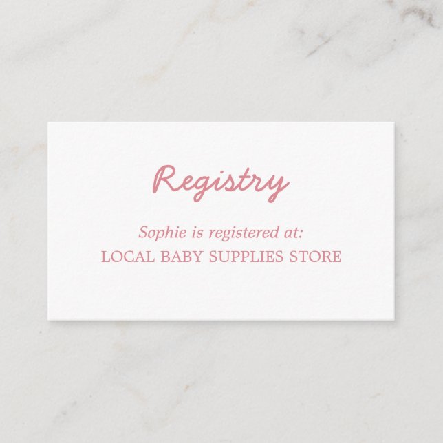 Registret Minimal  Rosa Baby Shower Tilläggskort (Framsida)