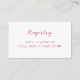 Registret Minimal  Rosa Baby Shower Tilläggskort