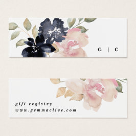 Registret Romantic Watercolor Navy Blommigt Bröllo Litet Visitkort