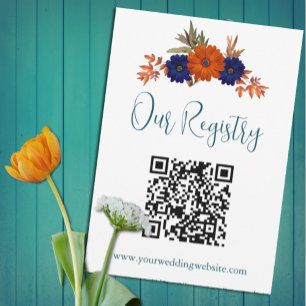 Registret Rustic Autumn Orange Blue Blommigt Bröll Tilläggskort