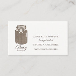 Registret Rustic Burlap Mason Burk Baby Shower Gif Tilläggskort