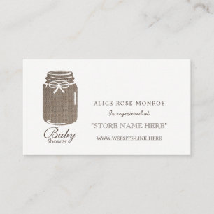 Registret Rustic Burlap Mason Burk Baby Shower Gif Tilläggskort