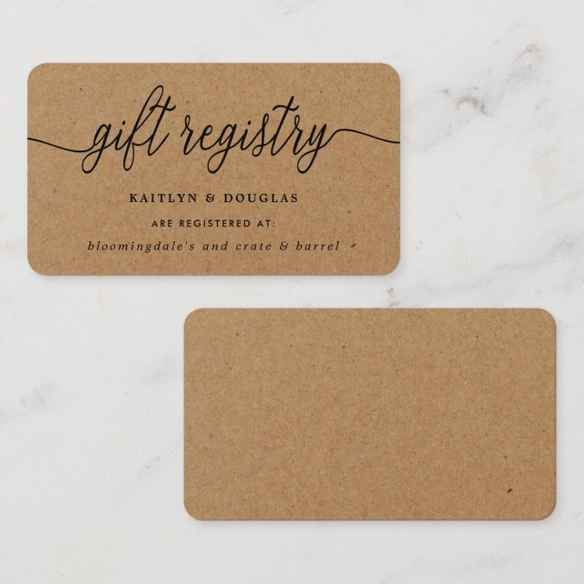 Registret Rustic Kraft Script Gift Registry Tilläggskort (Fram/baksida)