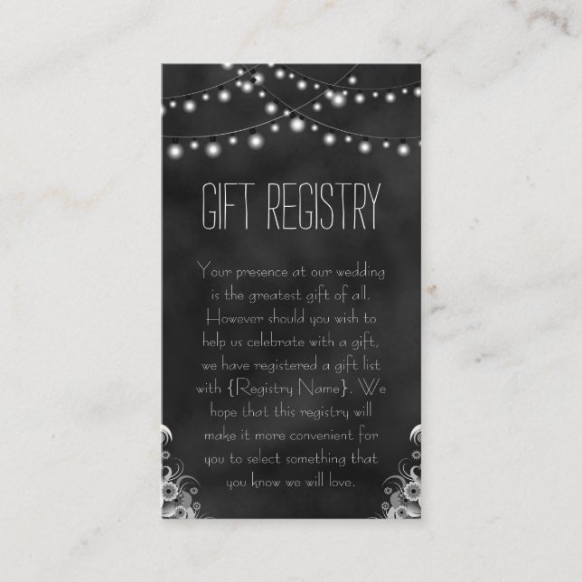 Registret String Ljus Black Chalkboard Gift Regist Tilläggskort (Framsida)