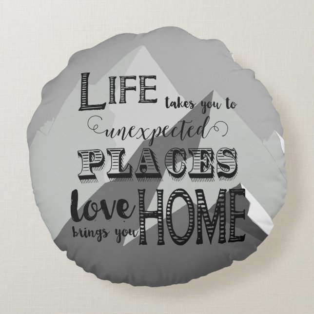 Regler för bergsinspirationsofferfamilj rund kudde (Baksidan)