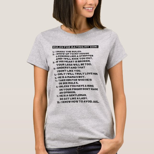 Regler för dejting min son t shirt (Framsida)
