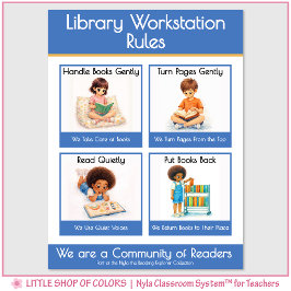 Regler för klassens arbetsstationer för bibliotek poster