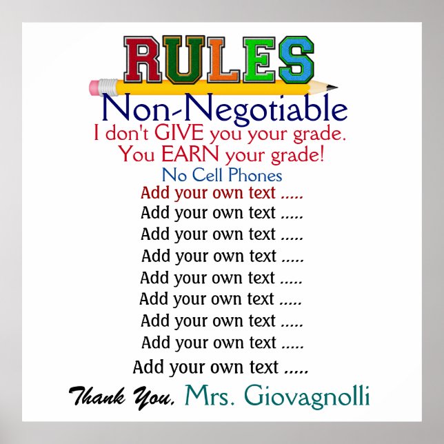 Regler Poster större Version Teacher Classroom (Framsidan)