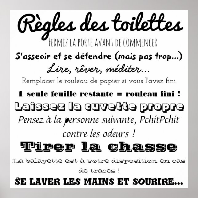 Règles des toalettes poster (Framsidan)