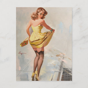 Regn dag pin-up flicka vykort