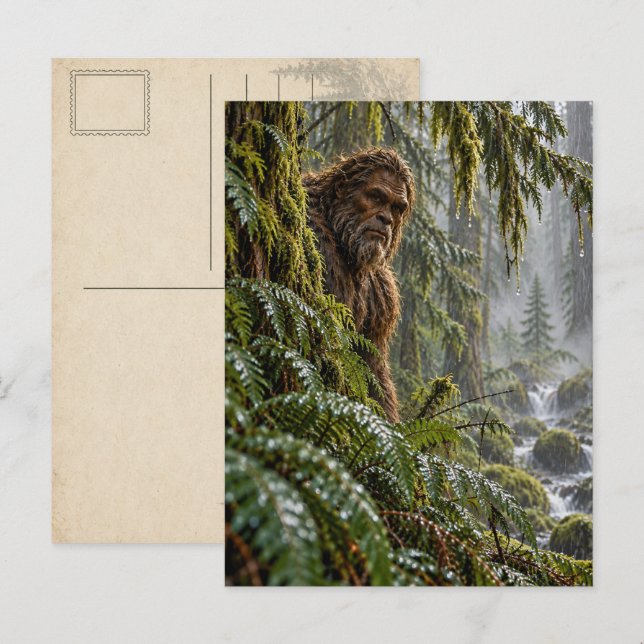 Regn i Ständigt Gröna Bigfoot Postkort Vykort (Fram/baksida)