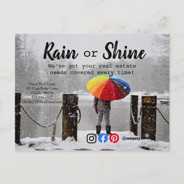 Regn klienter hänvisar fastighetsmarknadsföring sä vykort (Framsida)