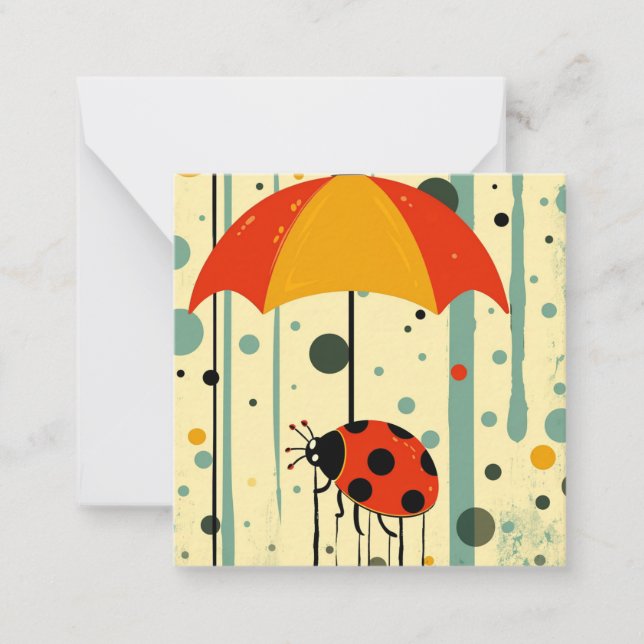 Regn nedåt, paraplyer uppåt: Ladybug Hälsning Anteckningskort (Framsida)